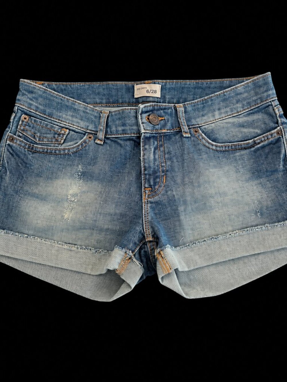 GAP Women’s Denim Cuffed Shorts Size 6/28 Light Wash Distressed Stretch